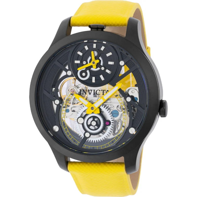 elegant dress watches for formal events   Invicta Men's Watch - Objet D Art Yellow, Silver, Black Dial Leather Strap | 44324