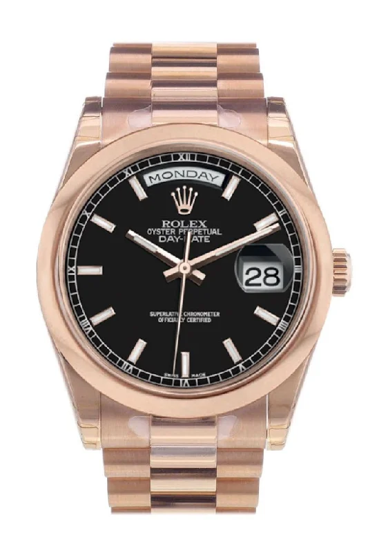 stylish watches for casual wear   Rolex Day-Date 36 Black Dial President Everose Gold Watch 118205