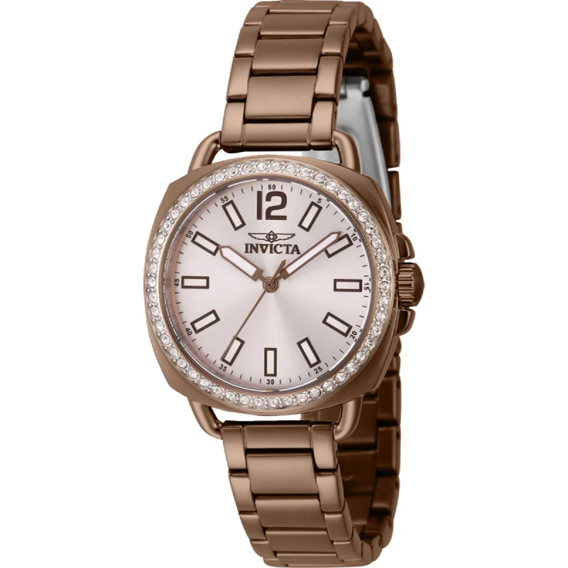 Modern design square dial watches   Invicta Women's Watch - Wildflower Crystal Silver Dial Brown Steel Bracelet | 46344