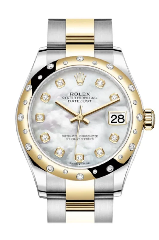 watches with custom engravings for gifts   Rolex Datejust 31 White mother-of-pearl diamonds Dial Diamond Bezel Yellow Gold Two Tone Watch 278341RBR 278343 NP
