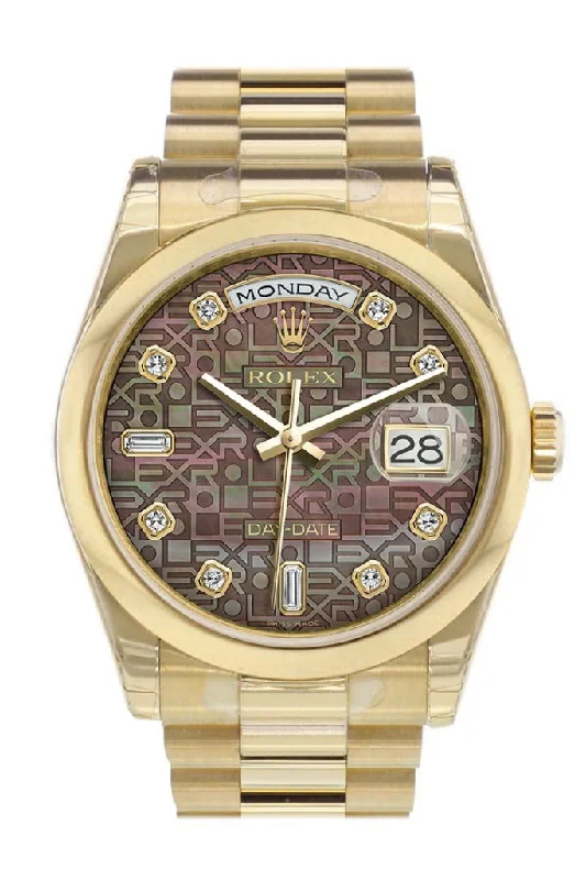 watches with custom engravings for gifts Rolex Day-Date 36 Black mother of pearl Jubilee Diamonds Dial President Yellow Gold Watch 118208 watches with custom engravings for gifts Rolex Day-Date 36 Black mother of pearl Jubilee Diamonds Dial President Yellow Gold Watch 118208