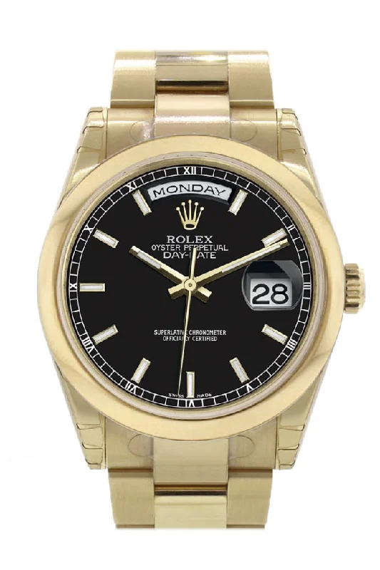 Casual watches for weekend outings   Rolex Day-Date 36 Black Arab Dial Yellow Gold Watch 118208