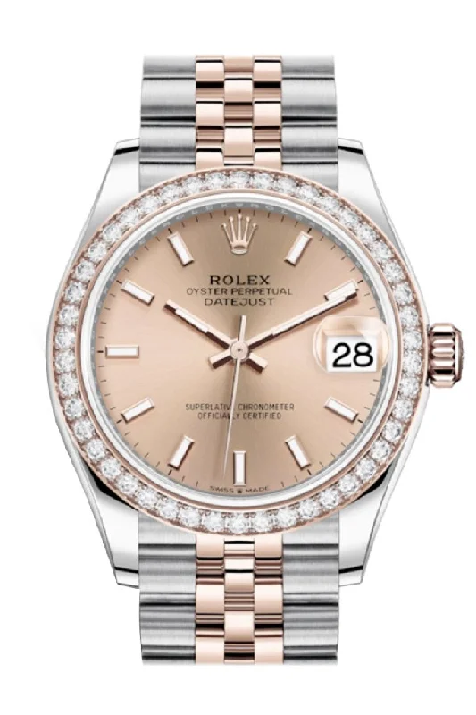 minimalistic watches for men with leather bands   Rolex Datejust 31 Rosé Dial Diamond Bezel Rose Gold Two Tone Jubilee Watch 278381RBR 278381