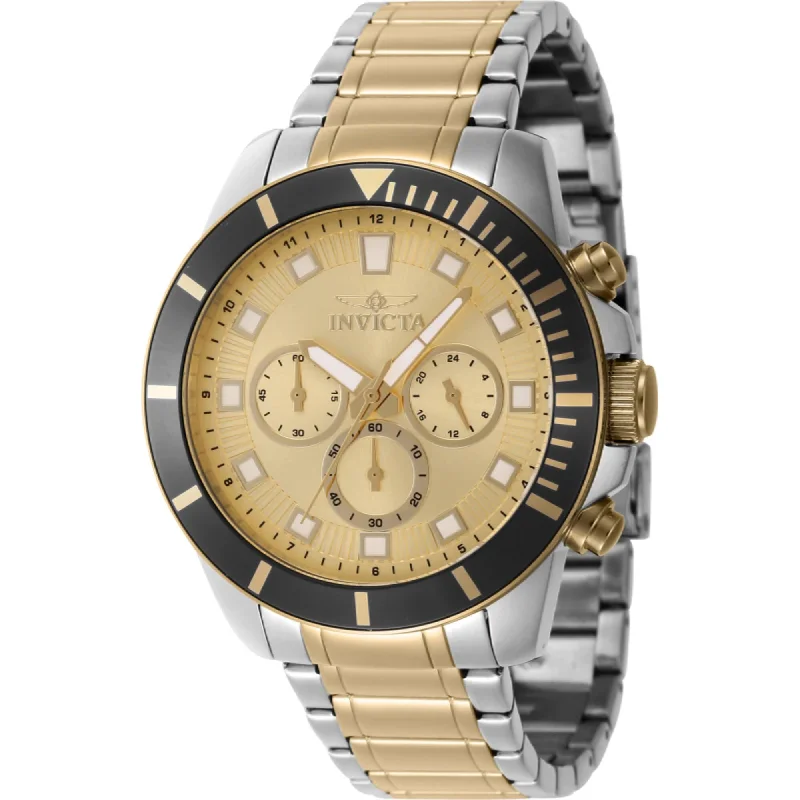 Watches with adjustable straps for a perfect fit   Invicta Men's Watch - Pro Diver Quartz Chrono Gold Dial Two Tone Bracelet | 46049