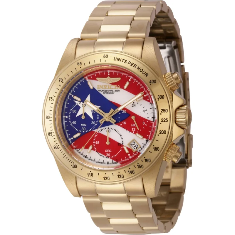 Modern design square dial watches Invicta Men's Watch - Speedway Red, White, Blue Dial Yellow Gold Bracelet | 46112 Modern design square dial watches Invicta Men's Watch - Speedway Red, White, Blue Dial Yellow Gold Bracelet | 46112