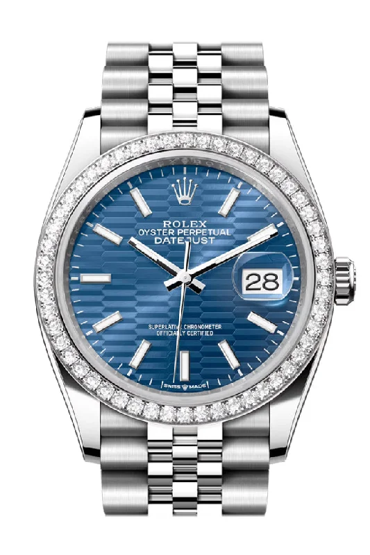 Watches with classic style for timeless appeal   Rolex Datejust 36 Blue fluted Motif Dial Diamond Bezel Jubilee Watch 126284RBR 126284RBR-0041