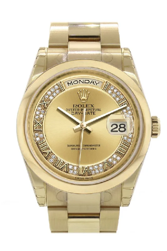 Watches for daily wear   Rolex Day-Date 36 Champagne Diamonds Roman Dial Yellow Gold Watch 118208