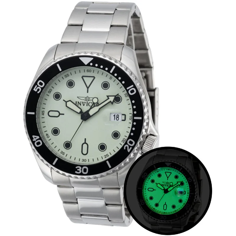 elegant dress watches for formal events   Invicta Men's Watch - Pro Diver Quartz Luminous Green Dial Steel Bracelet | 47305