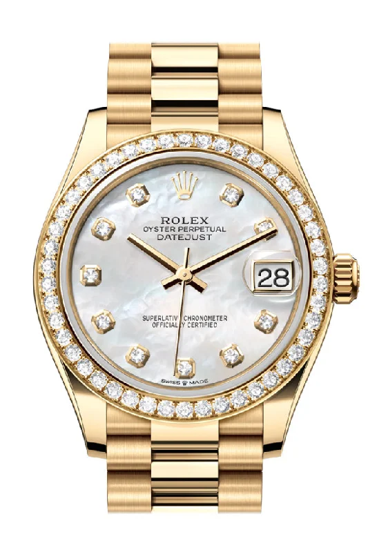 elegant dress watches for formal events   Rolex Datejust 31 Mother Of Pearl Dial Diamond Bezel Yellow Gold Ladies Watch 278288RBR 278288RBR-0006