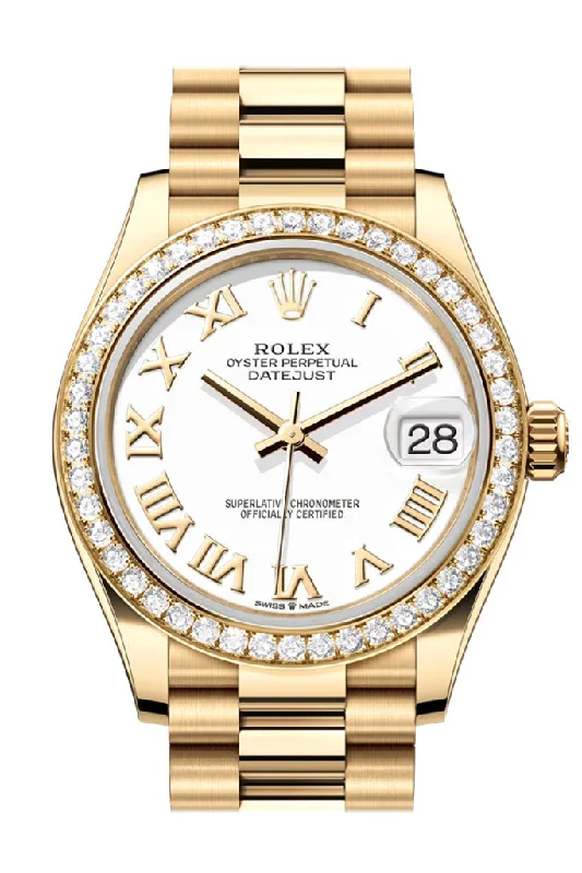 Watches with a stylish look   Rolex Datejust 31 White Roman Dial Diamond Bezel Yellow Gold Ladies Watch 278288RBR 278288RBR-0009