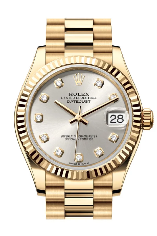 Watches for daily wear   Rolex Datejust 31 Silver Diamond  Dial Fluted Bezel Yellow Gold Ladies Watch 278278 278278-0034