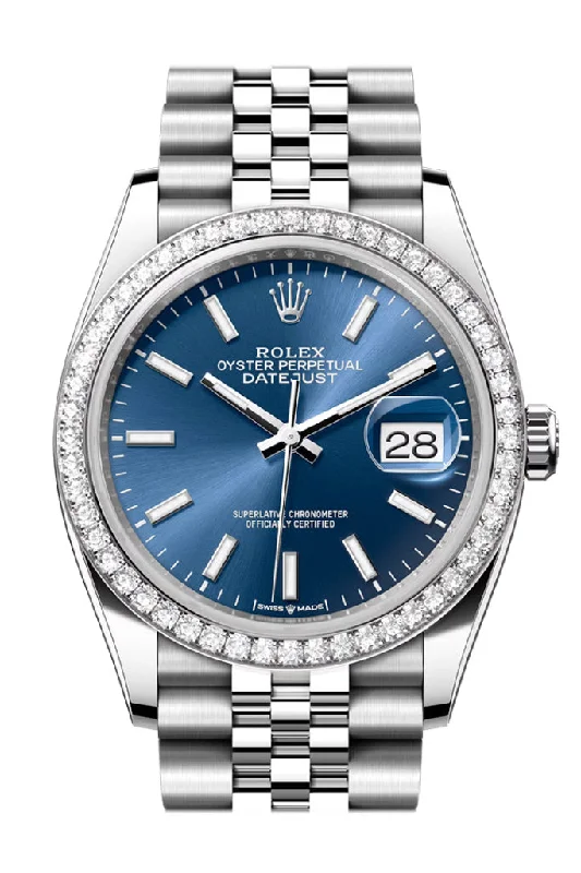 Watches with adjustable straps for a perfect fit   Rolex Datejust 36 Blue Dial Diamond Bezel Jubilee Watch 126284RBR 126284RBR-0009