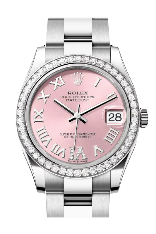 Watches with leather straps and quick release clasps   Rolex Datejust 31 Pink Roman Diamond Dial Ladies Watch 278384RBR 278384RBR-0027