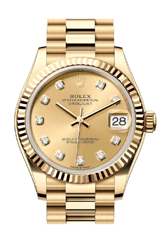 minimalistic watches for men with leather bands   Rolex Datejust 31 Champagne Diamond  Dial Fluted Bezel Yellow Gold Ladies Watch 278278 278278-0009
