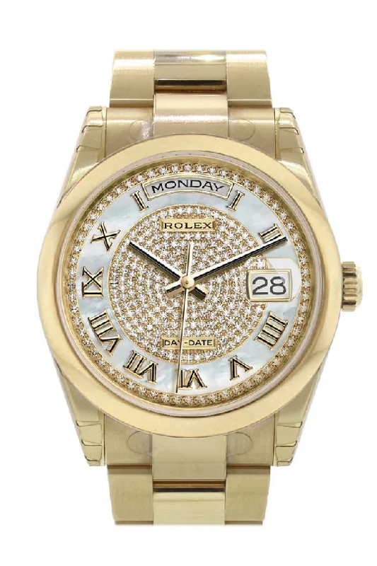 classic pocket watches for collectors Rolex Day-Date 36 White mother of pearl Diamonds paved Dial Yellow Gold Watch 118208 classic pocket watches for collectors Rolex Day-Date 36 White mother of pearl Diamonds paved Dial Yellow Gold Watch 118208
