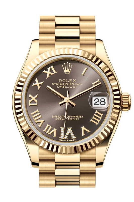 watches with custom engravings for gifts   Rolex Datejust 31 Dark Grey Roman Dial Fluted Bezel Yellow Gold Ladies Watch 278278 278278-0032