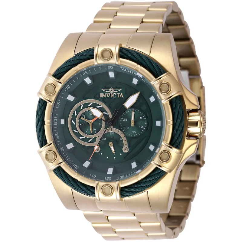 Formal watches for business people Invicta Men's Quartz Watch - Bolt Chronograph Green Dial Yellow Gold Bracelet | 46866 Formal watches for business people Invicta Men's Quartz Watch - Bolt Chronograph Green Dial Yellow Gold Bracelet | 46866