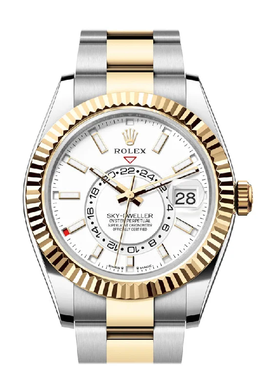 Luxury brand automatic watches for men   Rolex Sky Dweller 42 White Dial Yellow Gold Stainless Steel Oyster Mens Watch 336933