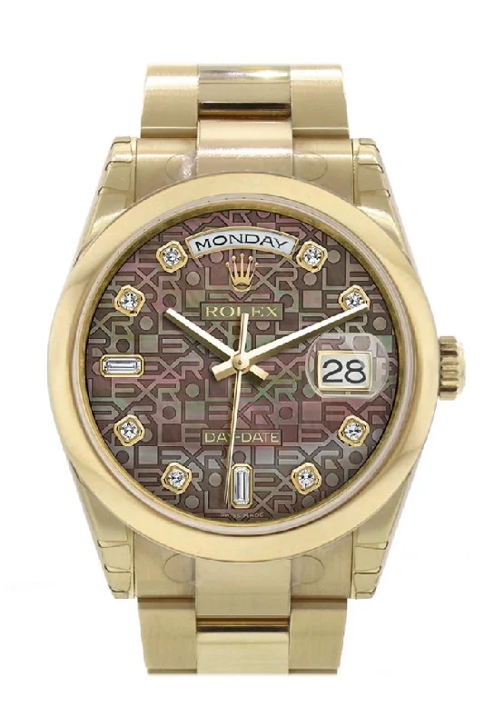 Vintage style quartz watches Rolex Day-Date 36 Black mother of pearl Jubilee Diamonds Dial Yellow Gold Watch 118208 Vintage style quartz watches Rolex Day-Date 36 Black mother of pearl Jubilee Diamonds Dial Yellow Gold Watch 118208