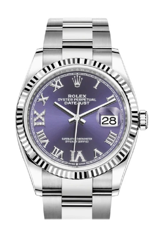 Vintage style quartz watches Rolex Datejust 36 Purple Roman VI and IX 24 Diamonds Dial Automatic Watch 126234 Vintage style quartz watches Rolex Datejust 36 Purple Roman VI and IX 24 Diamonds Dial Automatic Watch 126234