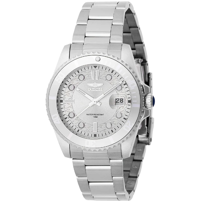 Watches with leather straps and quick release clasps   Invicta Women's Watch - Pro Diver Quartz Silver Tone Dial Steel Bracelet | 46687