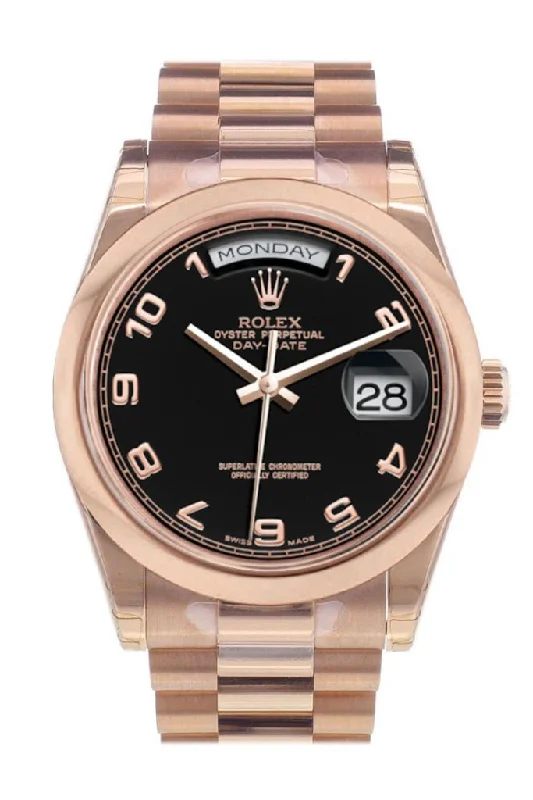 elegant dress watches for formal events   Rolex Day-Date 36 Black Arab Dial President Everose Gold Watch 118205