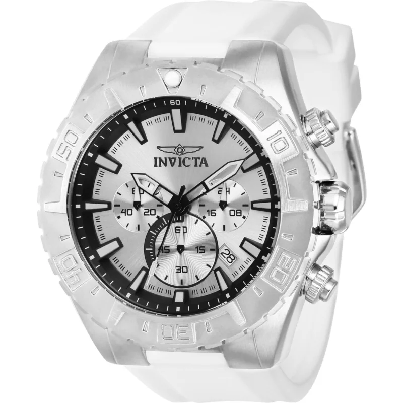 watches with custom engravings for gifts   Invicta Men's Watch - Aviator Chronograph Silver Dial White Silicone Strap | 37634