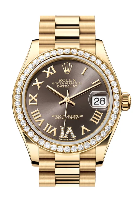 Women's dress watches with elegant straps   Rolex Datejust 31 Dark Grey Roman Diamond Dial Diamond Bezel Yellow Gold Ladies Watch 278288RBR 278288RBR-0026