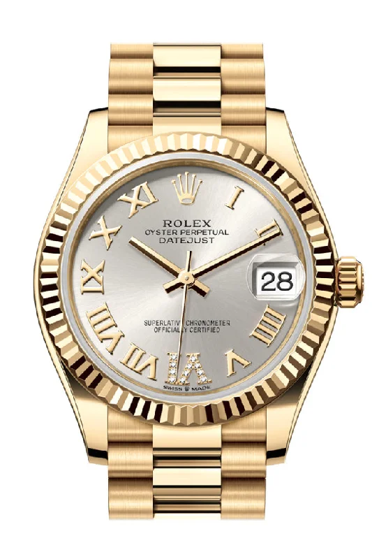 designer watches for special occasions   Rolex Datejust 31 SIlver Roman Dial Fluted Bezel Yellow Gold Ladies Watch 278278 278278-0028