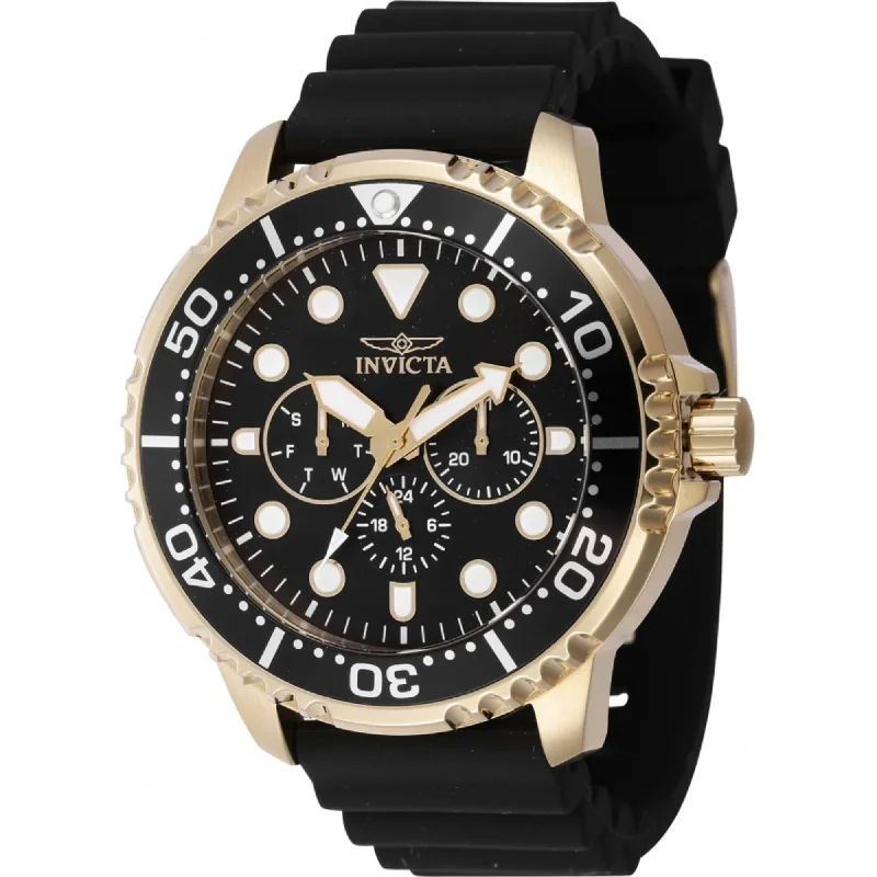 minimalistic watches for men with leather bands   Invicta Men's Watch - Pro Diver Quartz Yellow Gold Case Black Silicone Strap | 47235