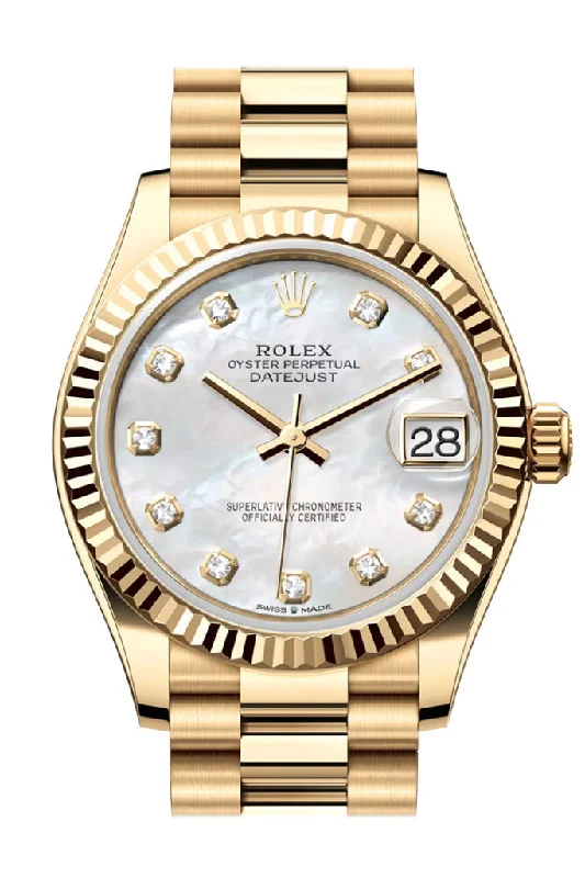 classic pocket watches for collectors   Rolex Datejust 31 Mother Of Pearl Diamond Dial Fluted Bezel Yellow Gold Ladies Watch 278278 278278-0010
