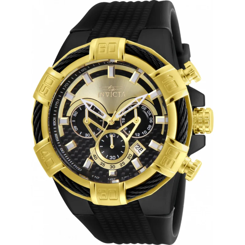 Luxury quartz watches with high-end movements   Invicta Men's Watch - Bolt Chronograph Gold and Black Dial Silicone Strap | 24699