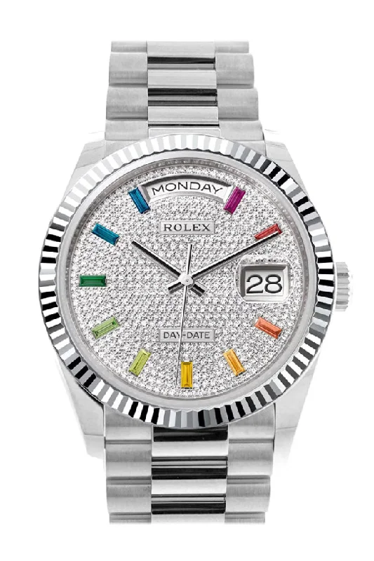stylish watches for everyday wear   Rolex Day-Date 36 Diamond Paved Dial Fluted Bezel Platinum President Watch 128236