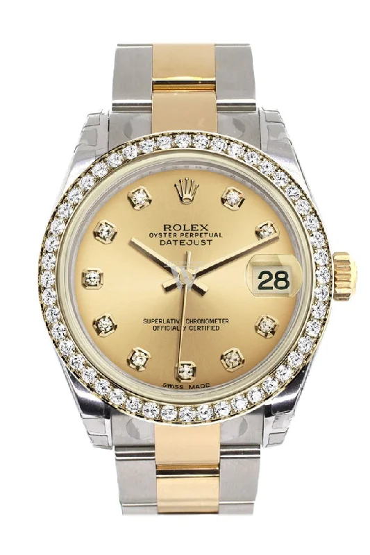 Watches with classic style for timeless appeal   Rolex Datejust 31 Champagne Jubliee Diamond Dial Diamond Bezel Yellow Gold Two Tone Watch 178383 Pre-owned