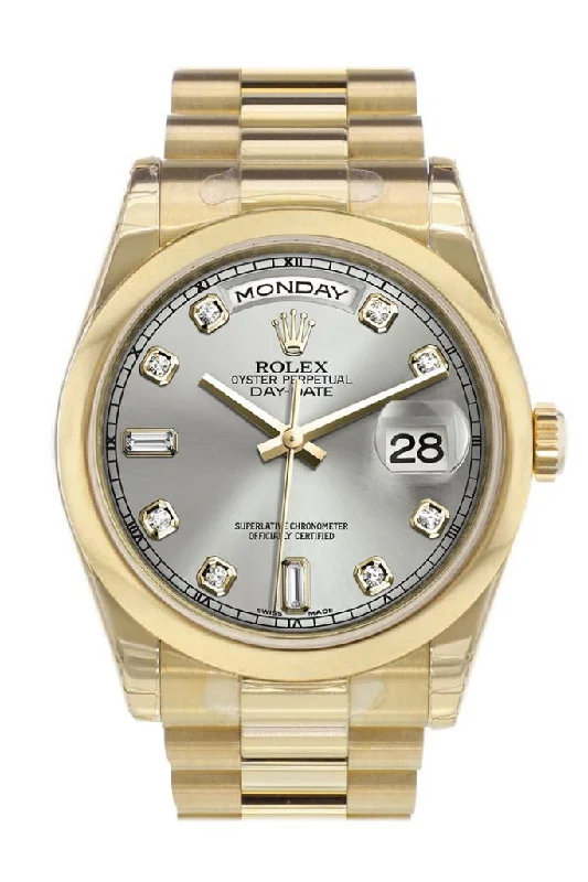 Watches for daily wear   Rolex Day-Date 36 Silver Diamonds Dial President Yellow Gold Watch 118208