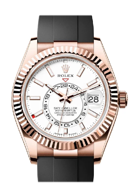 Women's dress watches with elegant straps   Rolex Sky Dweller 42 White Dial Dial Rose Gold Mens Watch 336235