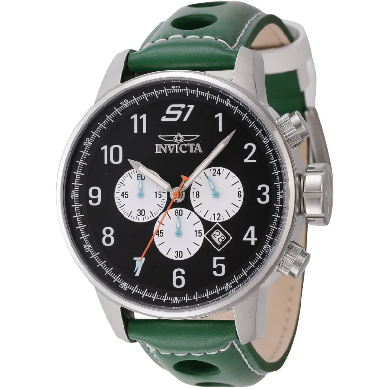 watches with custom engravings for gifts Invicta Men's Watch - S1 Rally Chrono Black and White Dial Green Leather Strap | 44952 watches with custom engravings for gifts Invicta Men's Watch - S1 Rally Chrono Black and White Dial Green Leather Strap | 44952