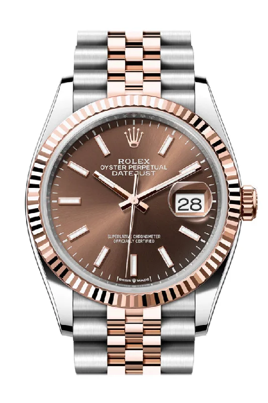 Formal watches for evening events   Rolex Datejust 36 Chocolate Dial Fluted Rose Gold Two Tone Jubilee Watch 126231