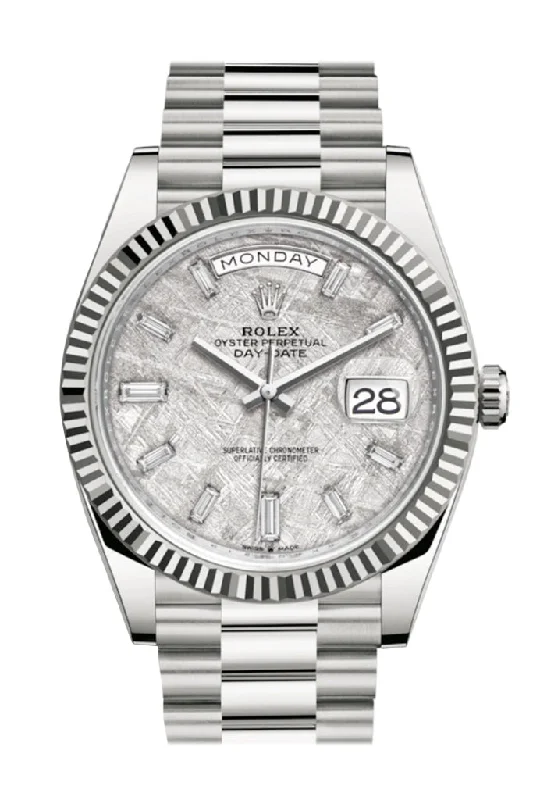 Vintage style quartz watches   Rolex Day-Date 40 Meteorite Diamond Dial Fluted Bezel White Gold President Automatic Men's Watch 228239