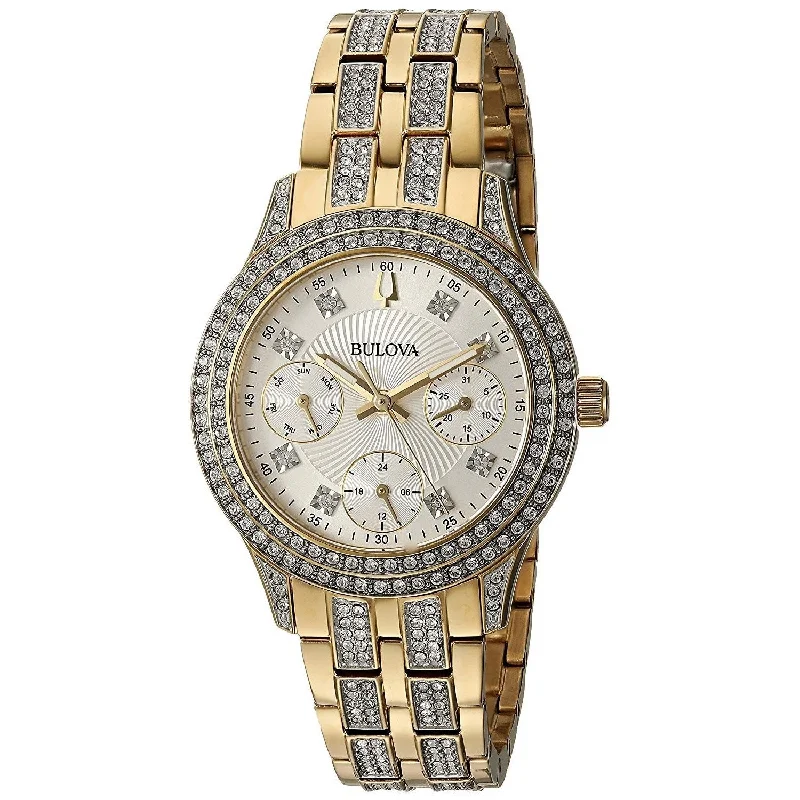 Modern design square dial watches   Bulova Women's 98N112 Crystal Crsytal Gold-Tone Stainless Steel with Sets of Crystal Watch