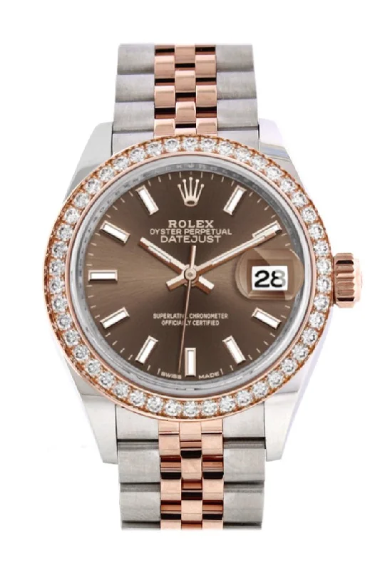 Watches with leather straps and quick release clasps Rolex Datejust 28 Chocolate Dial Diamond Bezel Rose Gold Two Tone Watch 279381RBR 279381 Watches with leather straps and quick release clasps Rolex Datejust 28 Chocolate Dial Diamond Bezel Rose Gold Two Tone Watch 279381RBR 279381
