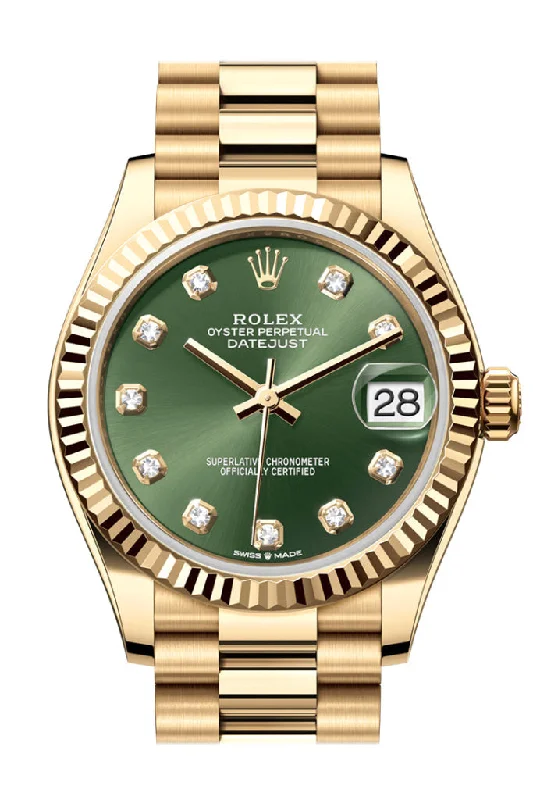 Vintage style quartz watches   Rolex Datejust 31 Green Diamond Dial Fluted Bezel Yellow Gold Ladies Watch 278278 278278-0011