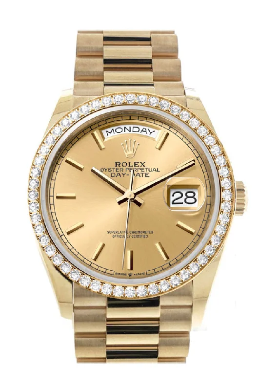 Formal watches for business people   Rolex Day-Date 36 Champagne Dial Gold Diamond Bezel Watch 128348RBR-0026 128348RBR