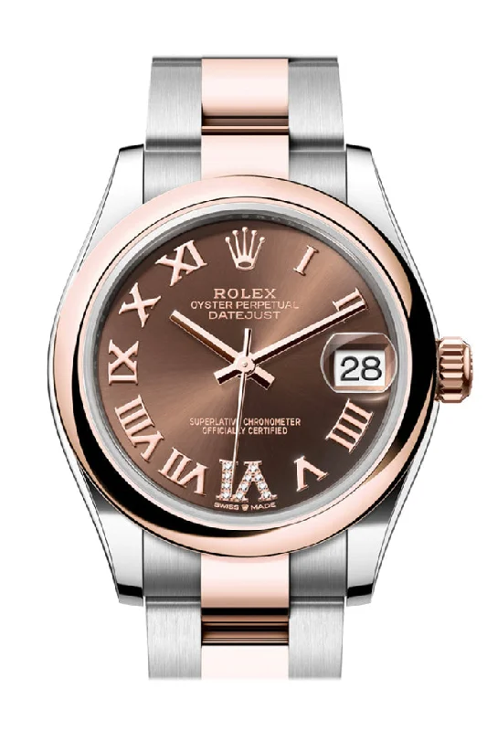 Watches with a sophisticated look   Rolex Datejust 31 Chocolate Roman Diamond Set on 6 Dial Rose Gold Steel Ladies Watch 278241 278241-0003