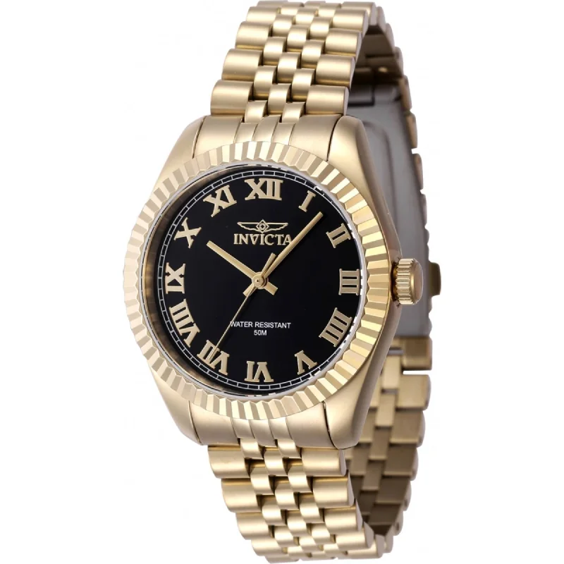 Watches with a classic look   Invicta Women's Quartz Watch - Specialty Black Dial Yellow Gold Bracelet | 47417