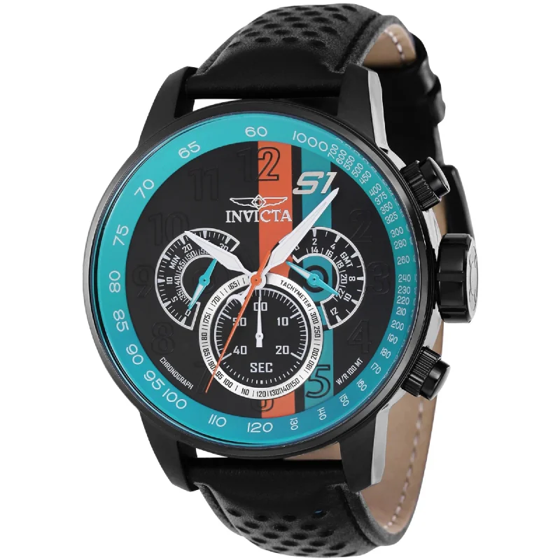 women’s watches with interchangeable bands   Invicta Men's Watch - S1 Rally Chrono Blue and Black Leather Strap Quartz | 39024