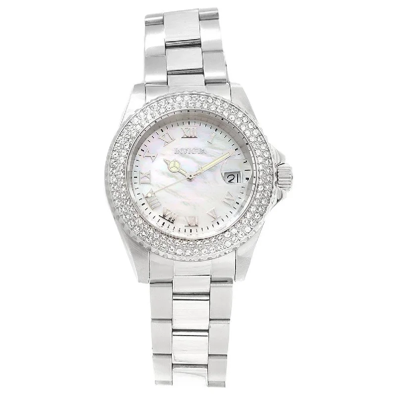 Casual watches for weekend outings Invicta 19873 Women's Angel Crystal Accented Bezel White MOP Dial Steel Bracelet Dive Watch Casual watches for weekend outings Invicta 19873 Women's Angel Crystal Accented Bezel White MOP Dial Steel Bracelet Dive Watch