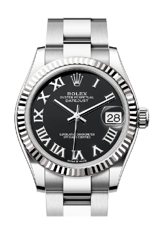 Women's dress watches with elegant straps   Rolex Datejust 31 Black Roman Dial Fluted Bezel Ladies Watch 278274 278274-0001