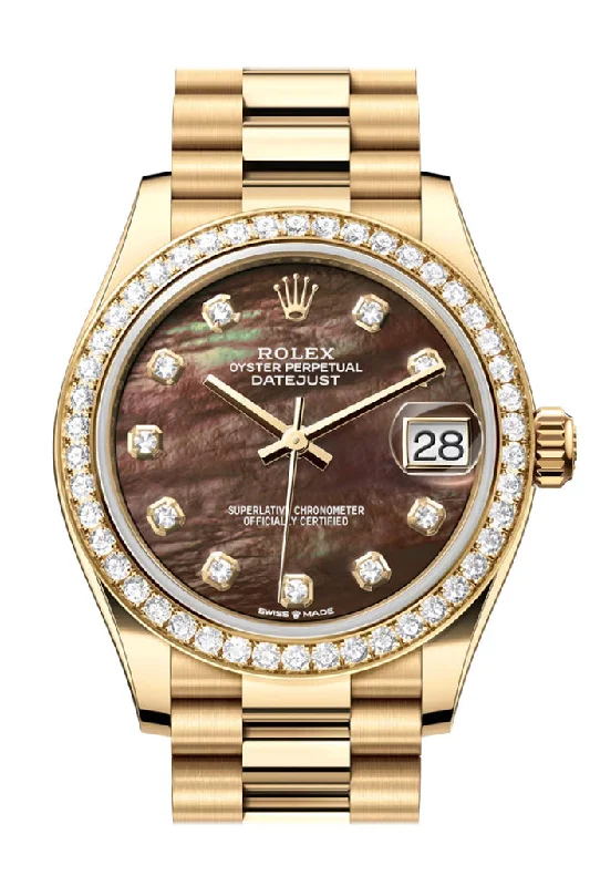 Men's dress watches with slim profile   Rolex Datejust 31 Dark Mother of Pearl Diamond Dial Diamond Bezel Yellow Gold Ladies Watch 278288RBR 278288RBR-0032