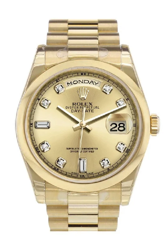 Modern design square dial watches   Rolex Day-Date 36 Champagne Diamonds Dial President Yellow Gold Watch 118208